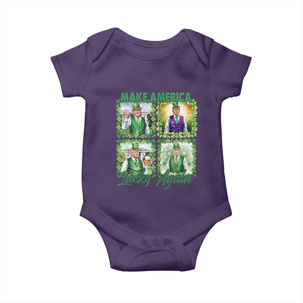 Funny St Patrick's Day Trump Baby Onesie Make America Lucky Again Shamrock Retro TS02 Purple Print Your Wear