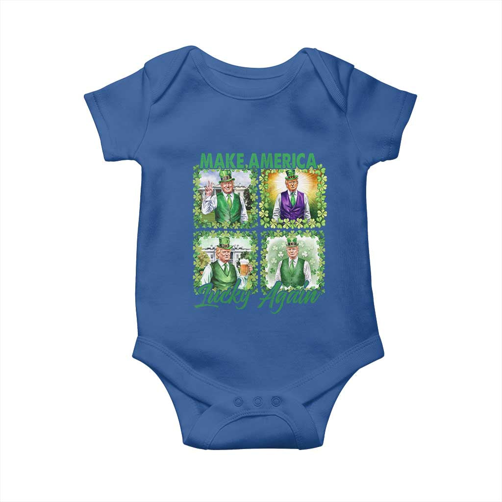 Funny St Patrick's Day Trump Baby Onesie Make America Lucky Again Shamrock Retro TS02 Royal Blue Print Your Wear