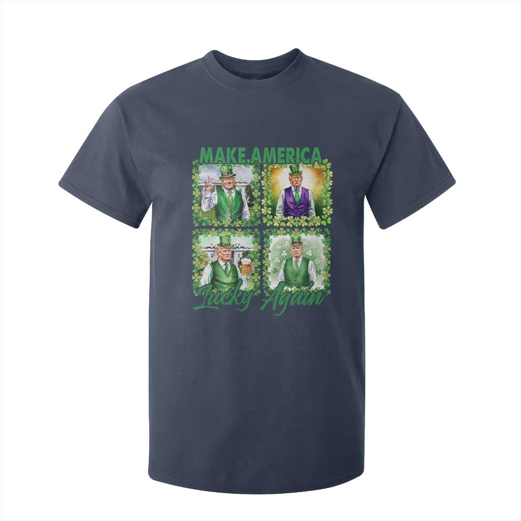 Funny St Patrick's Day Trump T Shirt For Kid Make America Lucky Again Shamrock Retro TS02 Navy Print Your Wear