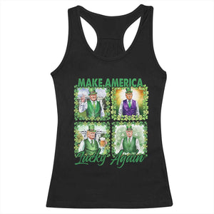 Funny St Patrick's Day Trump Racerback Tank Top Make America Lucky Again Shamrock Retro TS02 Black Print Your Wear