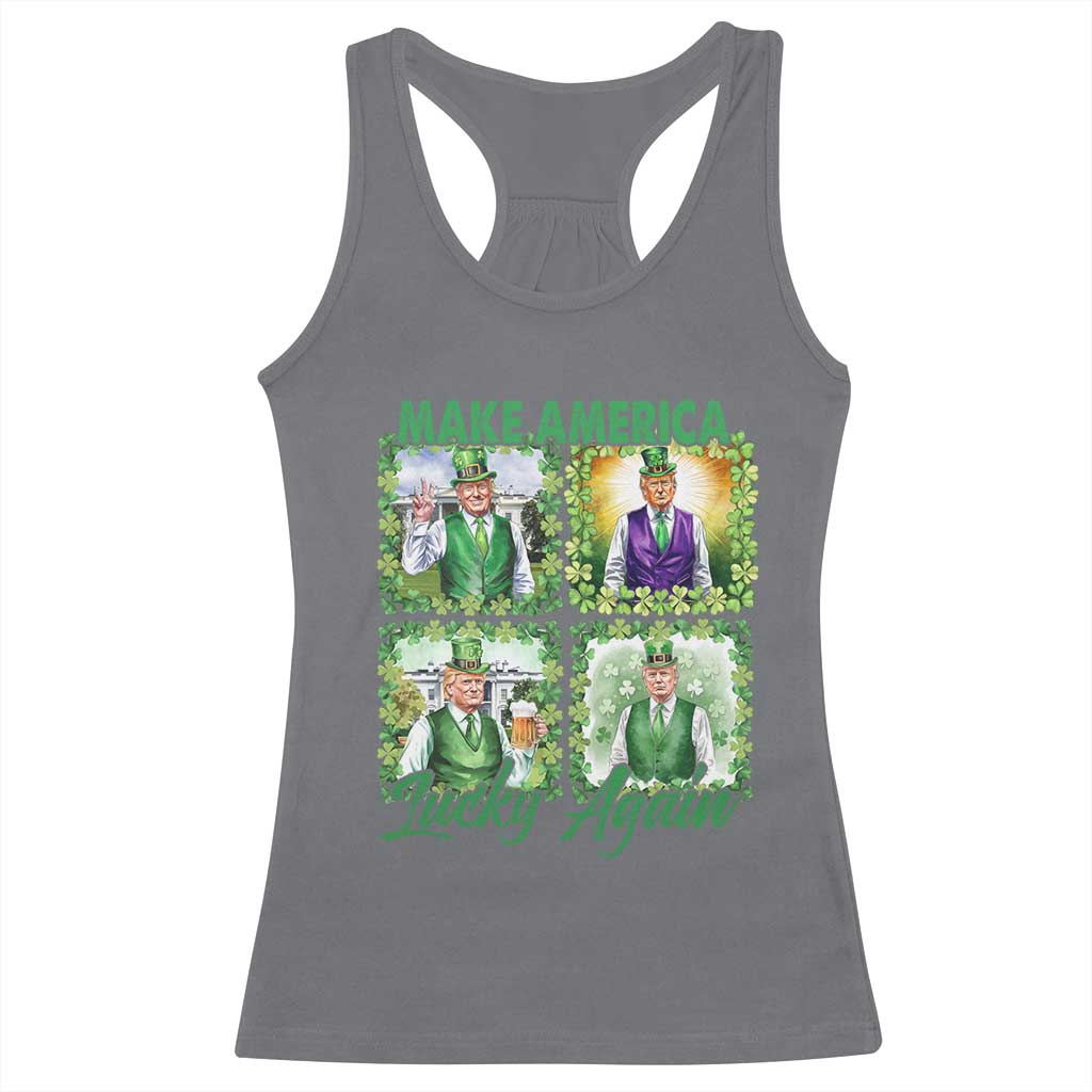Funny St Patrick's Day Trump Racerback Tank Top Make America Lucky Again Shamrock Retro TS02 Charcoal Print Your Wear