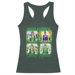 Funny St Patrick's Day Trump Racerback Tank Top Make America Lucky Again Shamrock Retro TS02 Dark Forest Green Print Your Wear