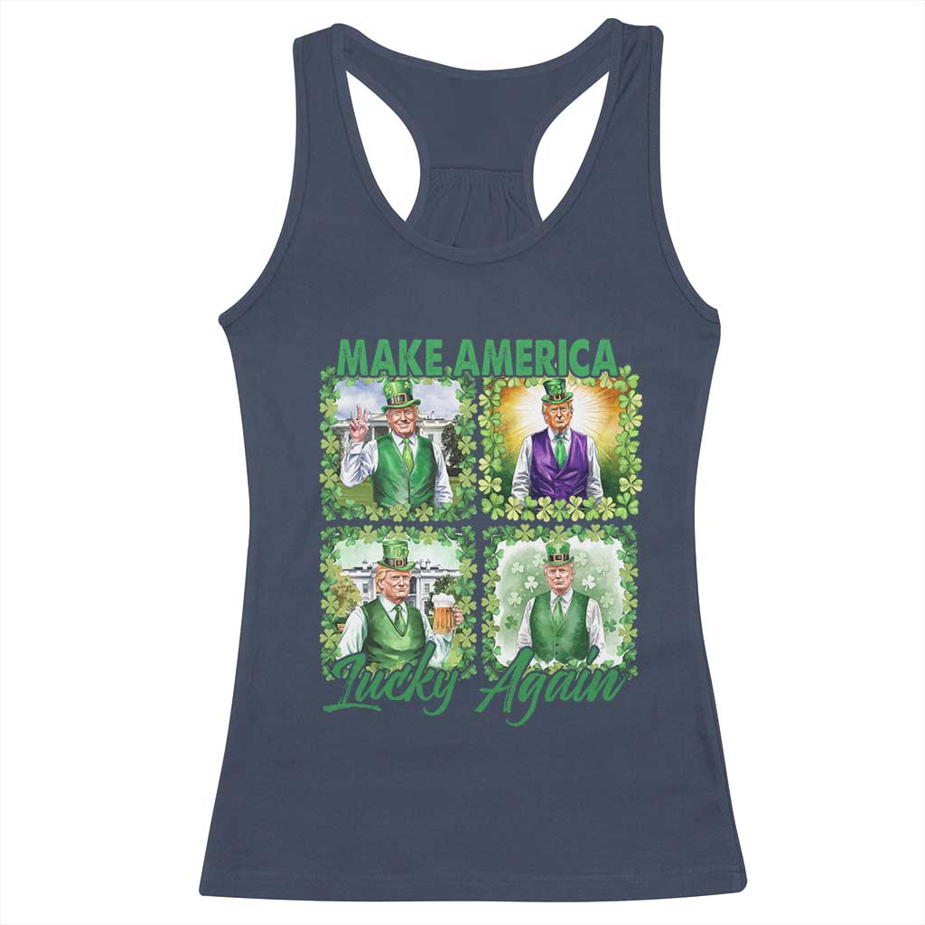 Funny St Patrick's Day Trump Racerback Tank Top Make America Lucky Again Shamrock Retro TS02 Navy Print Your Wear