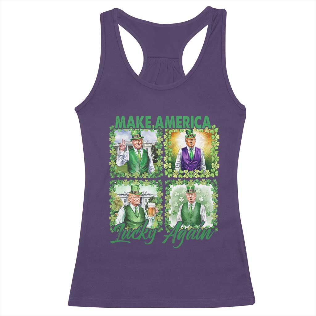 Funny St Patrick's Day Trump Racerback Tank Top Make America Lucky Again Shamrock Retro TS02 Purple Print Your Wear