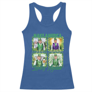 Funny St Patrick's Day Trump Racerback Tank Top Make America Lucky Again Shamrock Retro TS02 Royal Blue Print Your Wear