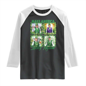 Funny St Patrick's Day Trump Raglan Shirt Make America Lucky Again Shamrock Retro TS02 Black White Print Your Wear