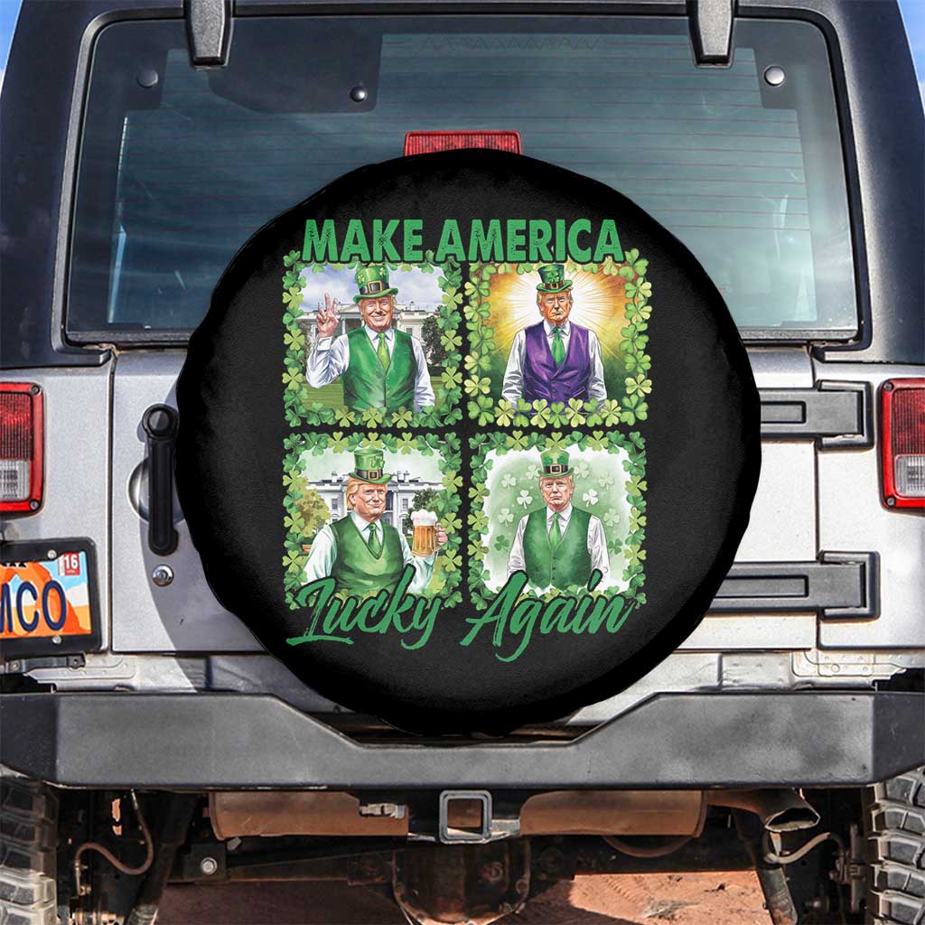 Funny St Patrick's Day Trump Spare Tire Cover Make America Lucky Again Shamrock Retro TS02 No hole Black Print Your Wear