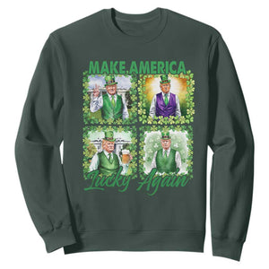 Funny St Patrick's Day Trump Sweatshirt Make America Lucky Again Shamrock Retro TS02 Dark Forest Green Print Your Wear