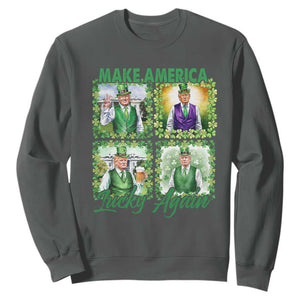 Funny St Patrick's Day Trump Sweatshirt Make America Lucky Again Shamrock Retro TS02 Dark Heather Print Your Wear