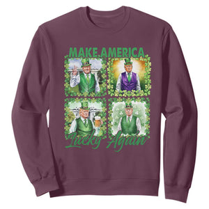 Funny St Patrick's Day Trump Sweatshirt Make America Lucky Again Shamrock Retro TS02 Maroon Print Your Wear