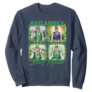 Funny St Patrick's Day Trump Sweatshirt Make America Lucky Again Shamrock Retro TS02 Navy Print Your Wear