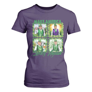 Funny St Patrick's Day Trump T Shirt For Women Make America Lucky Again Shamrock Retro TS02 Purple Print Your Wear