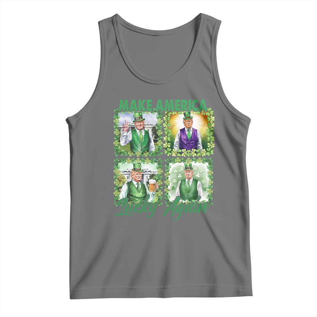 Funny St Patrick's Day Trump Tank Top Make America Lucky Again Shamrock Retro TS02 Black Heather Print Your Wear