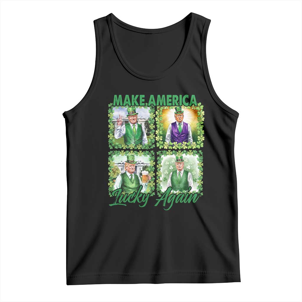 Funny St Patrick's Day Trump Tank Top Make America Lucky Again Shamrock Retro TS02 Black Print Your Wear