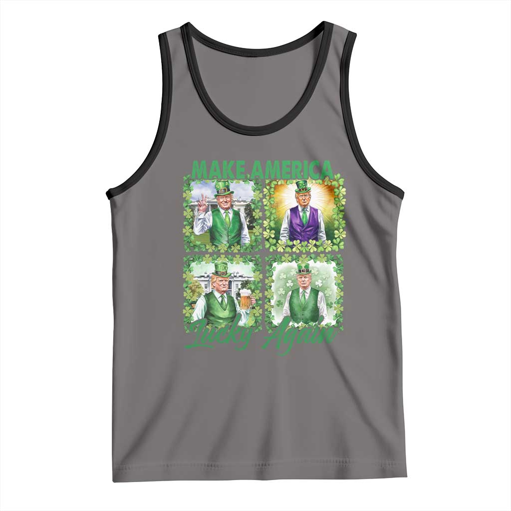 Funny St Patrick's Day Trump Tank Top Make America Lucky Again Shamrock Retro TS02 Deep Heather Black Print Your Wear