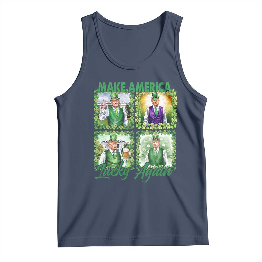 Funny St Patrick's Day Trump Tank Top Make America Lucky Again Shamrock Retro TS02 Navy Print Your Wear