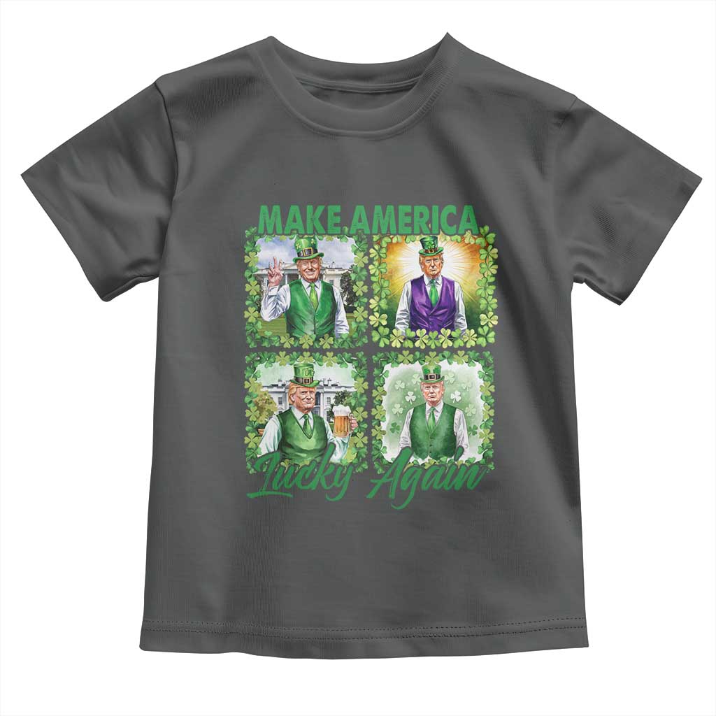 Funny St Patrick's Day Trump Toddler T Shirt Make America Lucky Again Shamrock Retro TS02 Dark Heather Print Your Wear