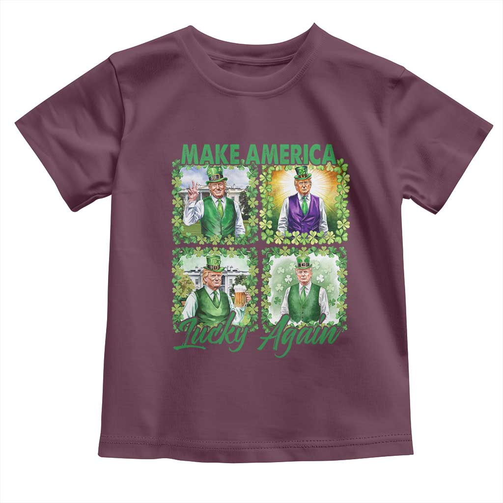 Funny St Patrick's Day Trump Toddler T Shirt Make America Lucky Again Shamrock Retro TS02 Maroon Print Your Wear