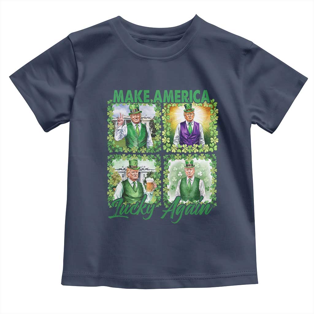 Funny St Patrick's Day Trump Toddler T Shirt Make America Lucky Again Shamrock Retro TS02 Navy Print Your Wear