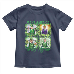 Funny St Patrick's Day Trump Toddler T Shirt Make America Lucky Again Shamrock Retro TS02 Navy Print Your Wear