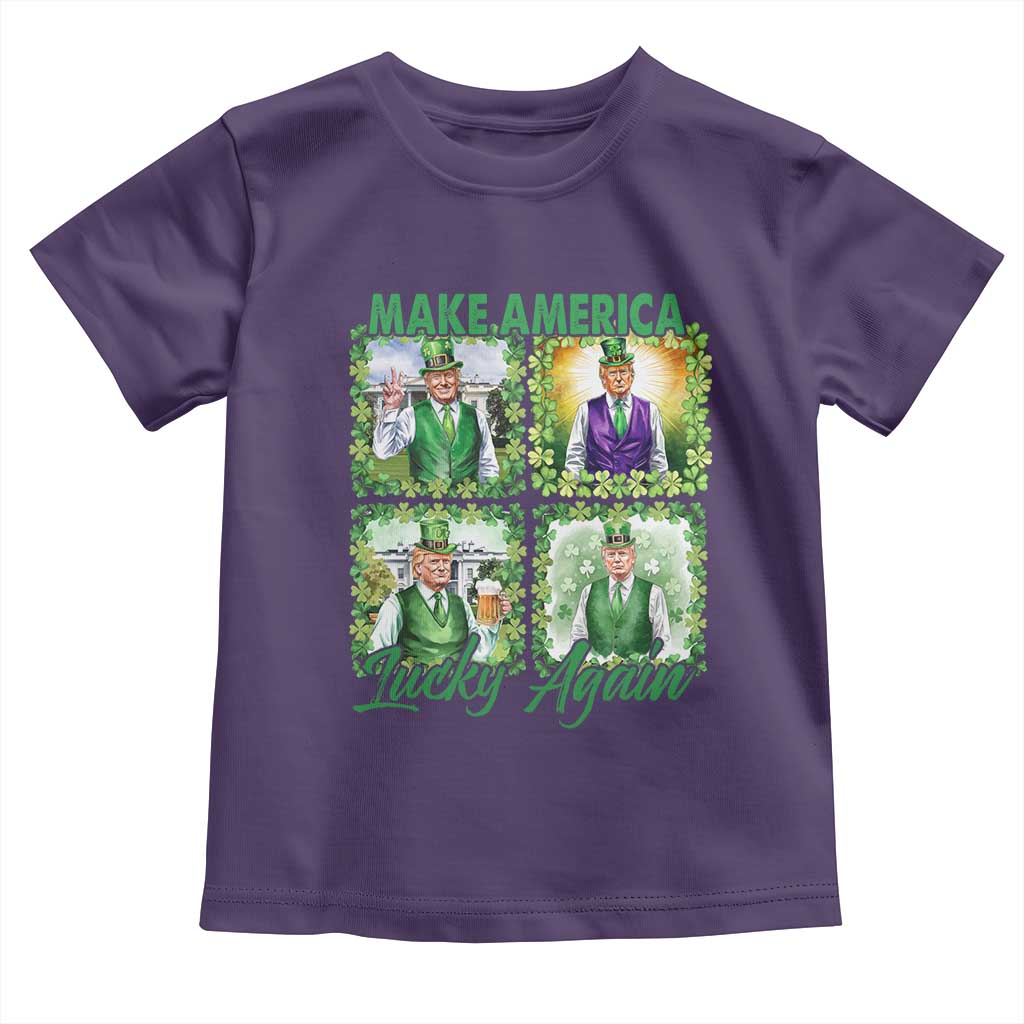 Funny St Patrick's Day Trump Toddler T Shirt Make America Lucky Again Shamrock Retro TS02 Purple Print Your Wear