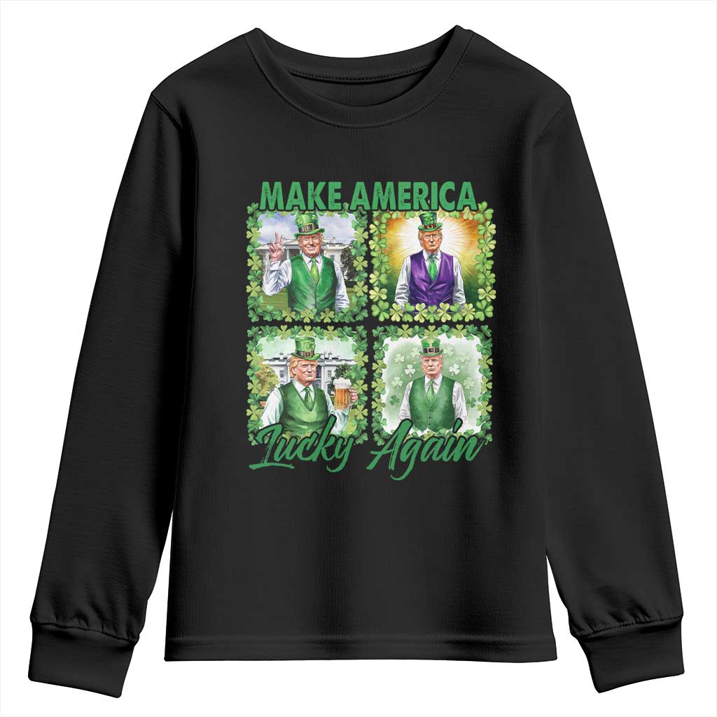 Funny St Patrick's Day Trump Youth Sweatshirt Make America Lucky Again Shamrock Retro TS02 Black Print Your Wear
