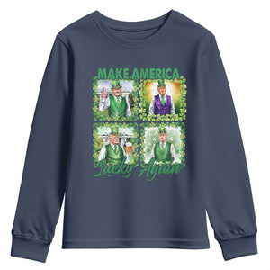 Funny St Patrick's Day Trump Youth Sweatshirt Make America Lucky Again Shamrock Retro TS02 Navy Print Your Wear