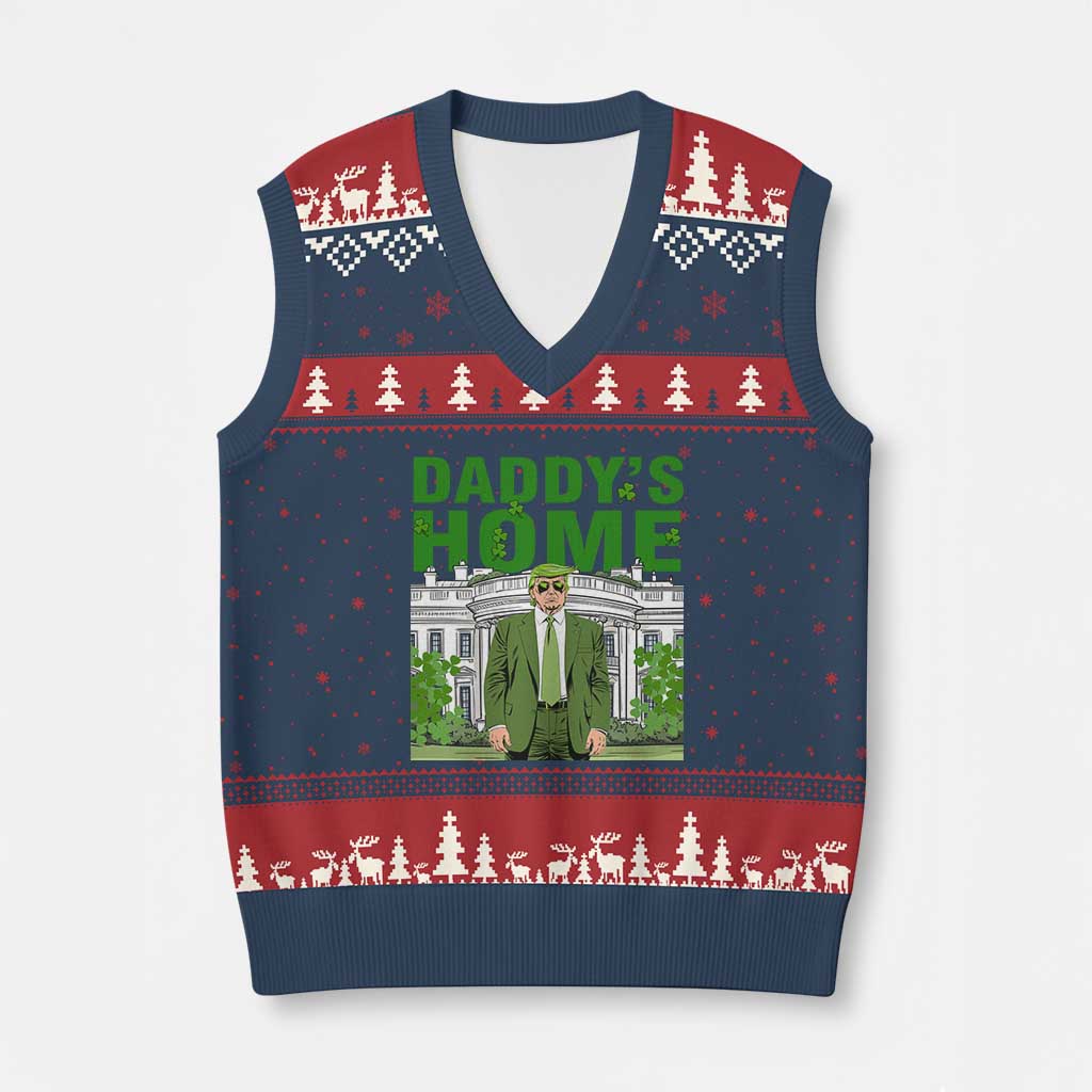 Funny St Patrick's Day Trump V-Neck Knit Sweater Vest Daddy's Home White House TS02 Navy Red Print Your Wear