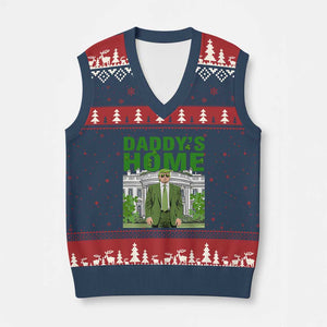 Funny St Patrick's Day Trump V-Neck Knit Sweater Vest Daddy's Home White House TS02 Navy Red Print Your Wear