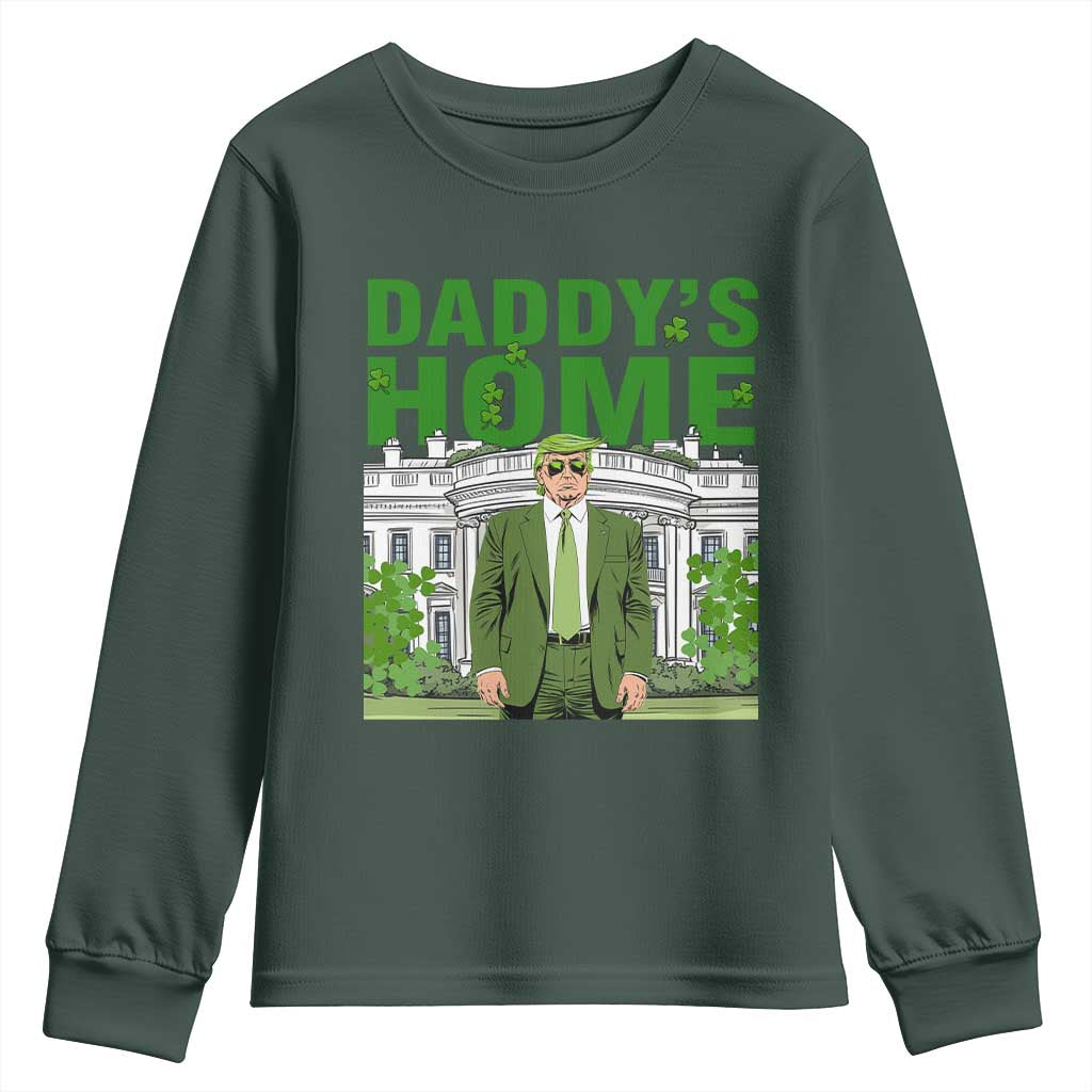 Funny St Patrick's Day Trump Youth Sweatshirt Daddy's Home White House TS02 Dark Forest Green Print Your Wear