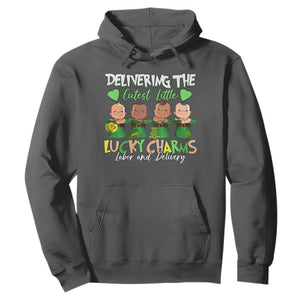 Labor and Delivery Nurse St Patrick's Day Hoodie Delivering The Cutest Little Lucky Charms TS02 Dark Heather Print Your Wear