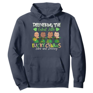 Labor and Delivery Nurse St Patrick's Day Hoodie Delivering The Cutest Little Lucky Charms TS02 Navy Print Your Wear