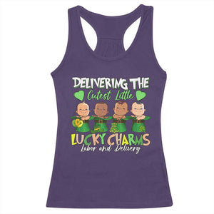 Labor and Delivery Nurse St Patrick's Day Racerback Tank Top Delivering The Cutest Little Lucky Charms TS02 Purple Print Your Wear