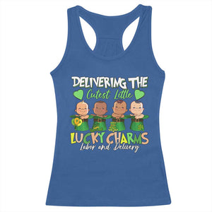 Labor and Delivery Nurse St Patrick's Day Racerback Tank Top Delivering The Cutest Little Lucky Charms TS02 Royal Blue Print Your Wear