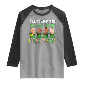 Labor and Delivery Nurse St Patrick's Day Raglan Shirt Delivering The Cutest Little Lucky Charms TS02 Sport Gray Black Print Your Wear