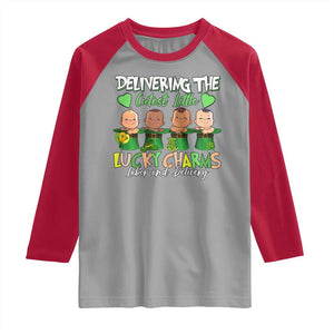Labor and Delivery Nurse St Patrick's Day Raglan Shirt Delivering The Cutest Little Lucky Charms TS02 Sport Gray Red Print Your Wear