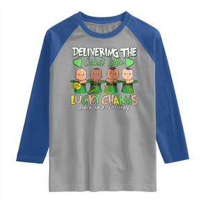 Labor and Delivery Nurse St Patrick's Day Raglan Shirt Delivering The Cutest Little Lucky Charms TS02 Sport Gray Royal Print Your Wear