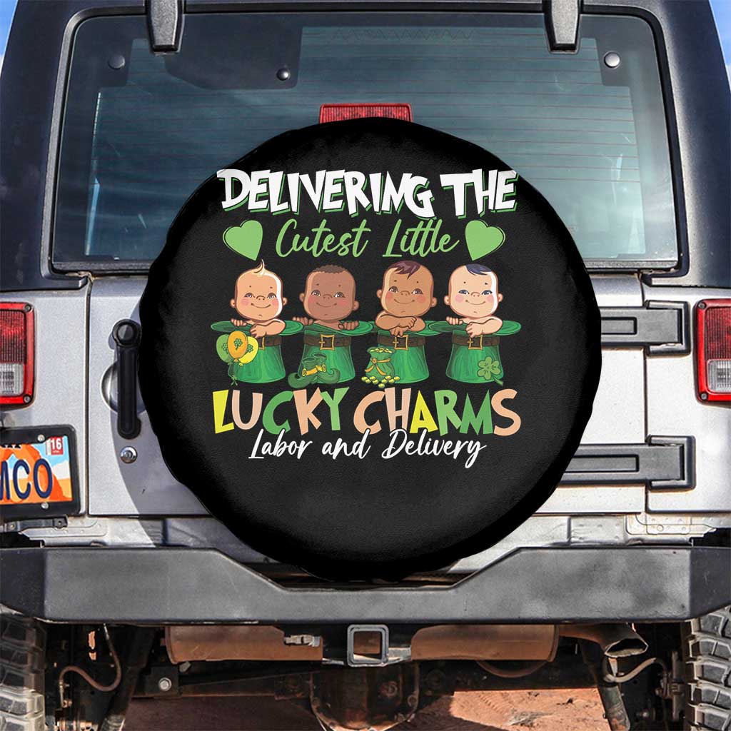 Labor and Delivery Nurse St Patrick's Day Spare Tire Cover Delivering The Cutest Little Lucky Charms TS02 No hole Black Print Your Wear