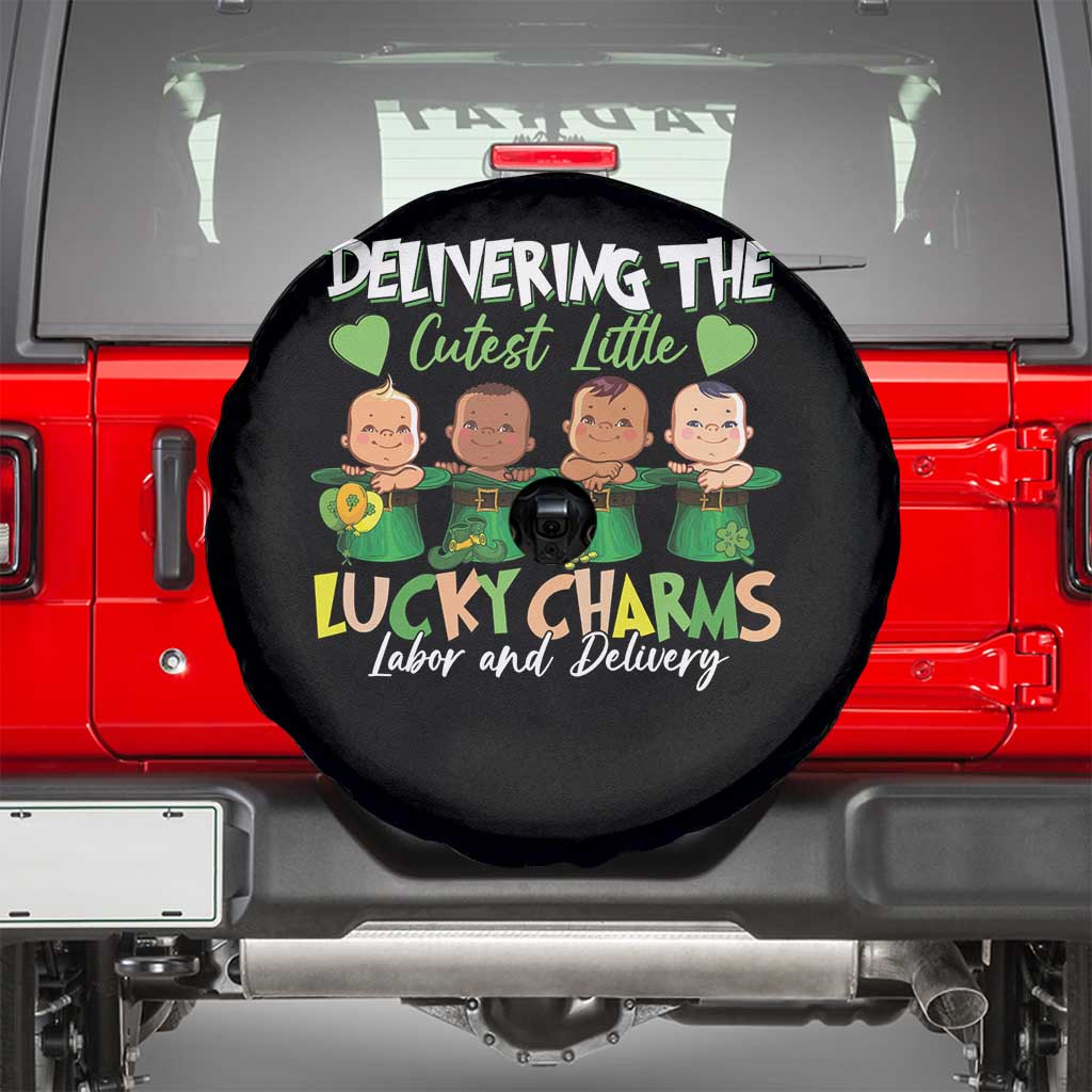 Labor and Delivery Nurse St Patrick's Day Spare Tire Cover Delivering The Cutest Little Lucky Charms TS02 Black Print Your Wear