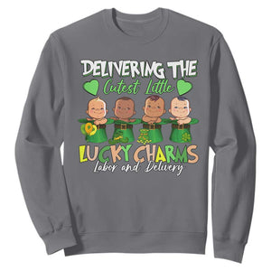 Labor and Delivery Nurse St Patrick's Day Sweatshirt Delivering The Cutest Little Lucky Charms TS02 Charcoal Print Your Wear