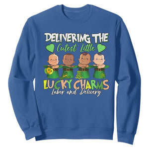 Labor and Delivery Nurse St Patrick's Day Sweatshirt Delivering The Cutest Little Lucky Charms TS02 Royal Blue Print Your Wear