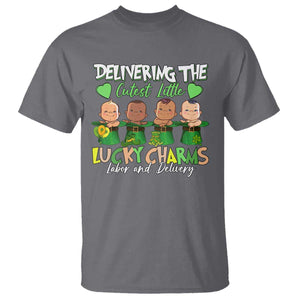 Labor and Delivery Nurse St Patrick's Day T Shirt Delivering The Cutest Little Lucky Charms TS02 Charcoal Print Your Wear