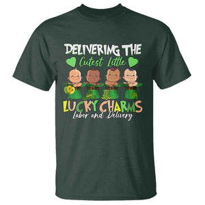 Labor and Delivery Nurse St Patrick's Day T Shirt Delivering The Cutest Little Lucky Charms TS02 Dark Forest Green Print Your Wear