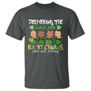 Labor and Delivery Nurse St Patrick's Day T Shirt Delivering The Cutest Little Lucky Charms TS02 Dark Heather Print Your Wear