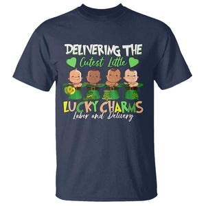 Labor and Delivery Nurse St Patrick's Day T Shirt Delivering The Cutest Little Lucky Charms TS02 Navy Print Your Wear
