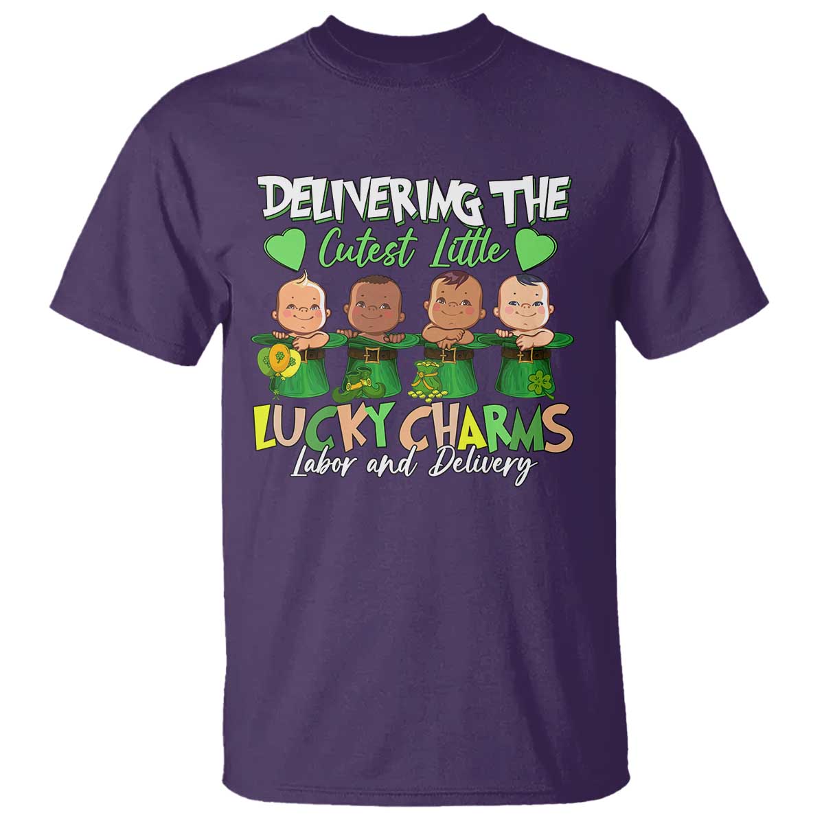 Labor and Delivery Nurse St Patrick's Day T Shirt Delivering The Cutest Little Lucky Charms TS02 Purple Print Your Wear