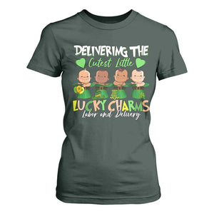 Labor and Delivery Nurse St Patrick's Day T Shirt For Women Delivering The Cutest Little Lucky Charms TS02 Dark Forest Green Print Your Wear