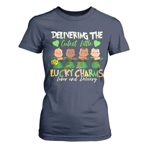Labor and Delivery Nurse St Patrick's Day T Shirt For Women Delivering The Cutest Little Lucky Charms TS02 Navy Print Your Wear