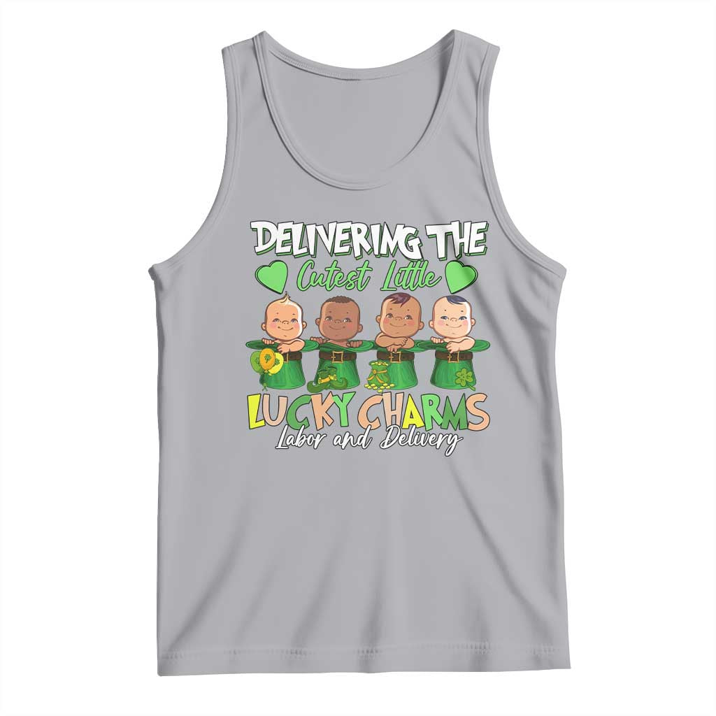 Labor and Delivery Nurse St Patrick's Day Tank Top Delivering The Cutest Little Lucky Charms TS02 Athletic Heather Print Your Wear
