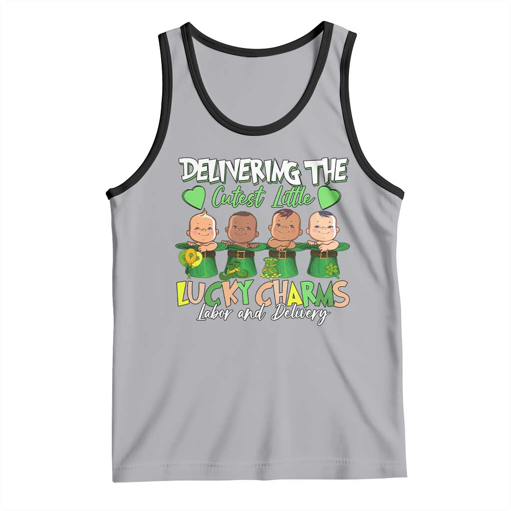 Labor and Delivery Nurse St Patrick's Day Tank Top Delivering The Cutest Little Lucky Charms TS02 Athletic Heather Black Print Your Wear